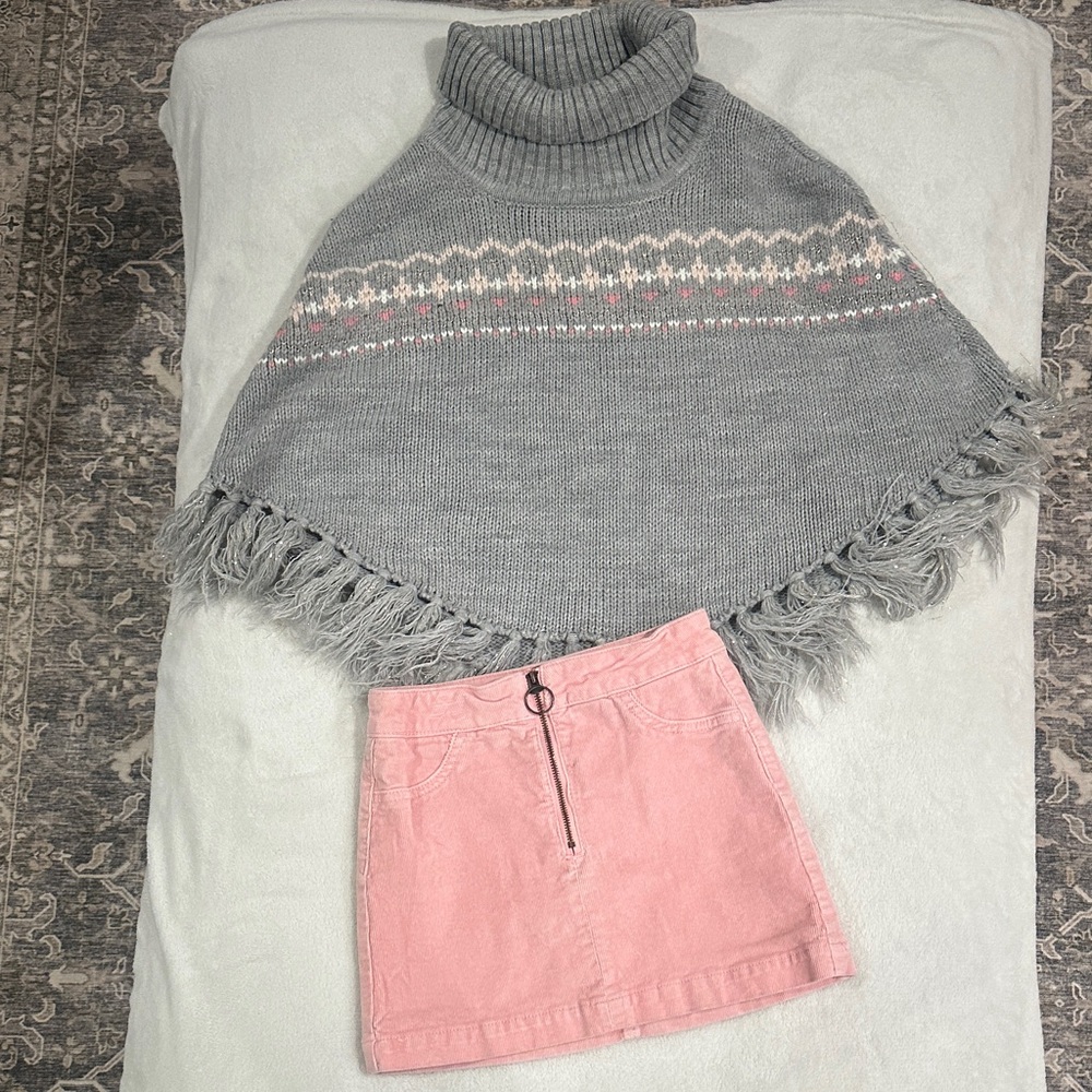 Justice Gray and Pink Turtleneck Poncho Sweater